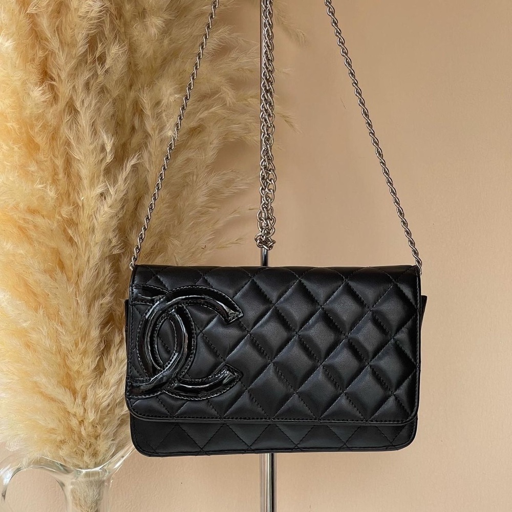 CHANEL CC CAMBON LAMBSKIN QUILTED FLAP WALLET ON A CHAIN
